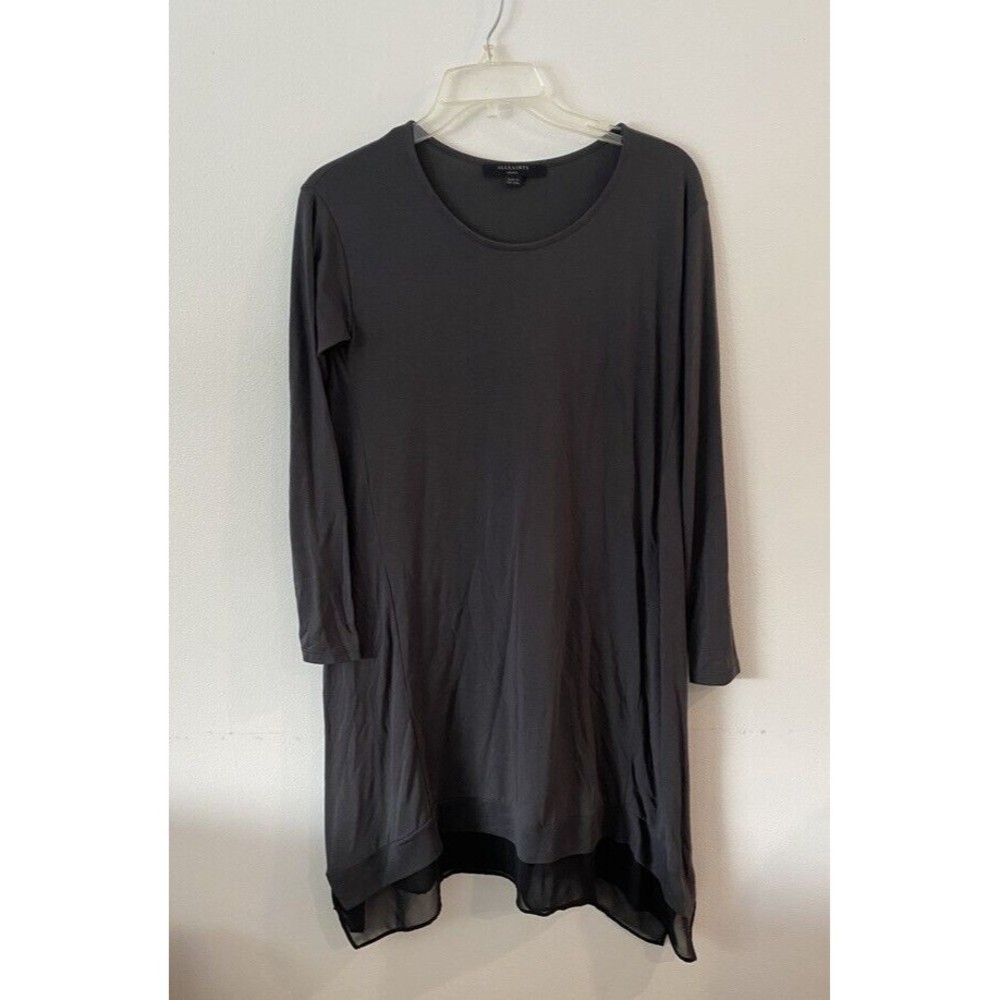 AllSaints Long Sleeve Tunic Tee Mixed Media Grey Size Small
